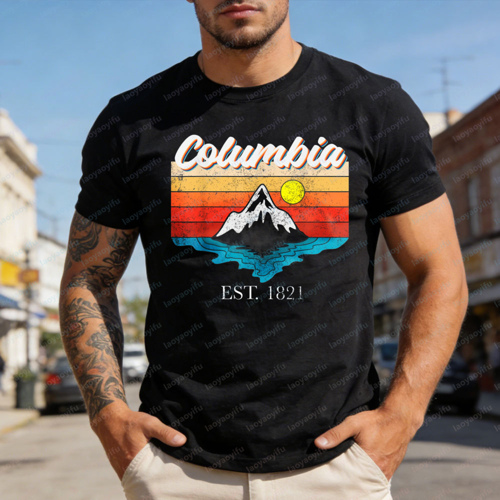 Outdoor Adventure Outfit - Columbia Mountain Sunset Men T-Shirt Cotton